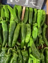 Set of green peppers with a poster Royalty Free Stock Photo