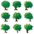 Set of green pixel tree.