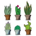 set of green plants vector set of cactus and flowe