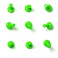 Set of green push pins