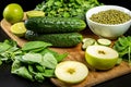 Set green raw healthy food eating vegetables