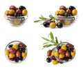 Set of green, red and black olives isolated on white background. Royalty Free Stock Photo