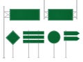 Set of green road traffic signs. Direction plate for street. Blank signboard, signage forhighway, information panel. Template road
