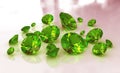 Set of green round emerald gemstones