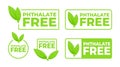 Set of green safety labels featuring Phthalate Free text and a leaf design, for health safe product packaging.