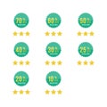 Set green sale sticker with yellow stars. Template of the emblem with special offer flat eps 10 Royalty Free Stock Photo