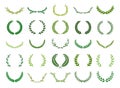 Set of green silhouette laurel foliate, wheat, oak and olive wreaths depicting an award, achievement, heraldry, nobility. Vector Royalty Free Stock Photo