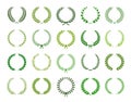 Set of green silhouette laurel foliate, wheat and olive wreaths depicting an award, achievement, heraldry, nobility. Vector Royalty Free Stock Photo