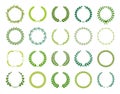 Set of green silhouette laurel foliate, wheat and olive wreaths depicting an award, achievement, heraldry, nobility. Vector Royalty Free Stock Photo