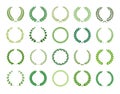 Set of green silhouette laurel foliate, wheat and olive wreaths depicting an award, achievement, heraldry, nobility. Vector Royalty Free Stock Photo