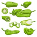 Set of Green small Padron peppers. Royalty Free Stock Photo