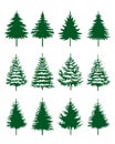 Set green Spruce Trees. Winter season design elements and simply pictogram. Isolated vector Christmas Tree Icons and Illustration Royalty Free Stock Photo