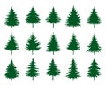 Set green Spruce Trees. Winter season design elements and simply pictogram. Isolated vector Christmas Tree Icons and Illustration Royalty Free Stock Photo