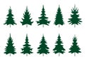 Set green Spruce Trees. Winter season design elements and simply pictogram. Isolated vector Christmas Tree Icons and Illustration Royalty Free Stock Photo