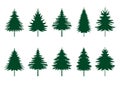 Set green Spruce Trees. Winter season design elements and simply pictogram. Isolated vector Christmas Tree Icons and Illustration Royalty Free Stock Photo