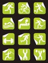 Grreen Stickers with fitness sport icons. Royalty Free Stock Photo