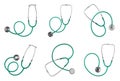 Set of green stethoscopes on white background. Medical device Royalty Free Stock Photo