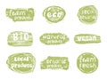 Set of green stickers for product packaging design. Healthy and natural food labels Royalty Free Stock Photo