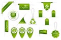 Set of green tags and labels. Eco and bio badges with leaves and trees. Farm, organic and natural symbols. Royalty Free Stock Photo