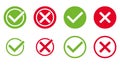 set of green tick and red x in circle, OK check mark and X cross icon symbol, vector illustration Royalty Free Stock Photo