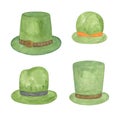 A set of green top hats, symbol of national spring Irish holiday St Patrick`s day