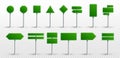 Set Of Green Traffic Signs. Road Board Text Panel, Mockup Signage Direction Highway City Signpost Location Street Arrow Way.
