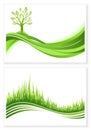 Set of green tree and grass growth vector eco concept. Nature background. Collection abstract illustrations with copyspace. Royalty Free Stock Photo