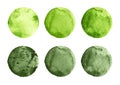 Set of green watercolor circles on white Royalty Free Stock Photo