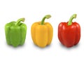 set of green, yellow and red bell peppers, isolated on white background with clipping path Royalty Free Stock Photo