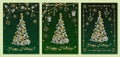 Set of greeting cards with christmas tree made of 100 dollar banknotes, coins Royalty Free Stock Photo