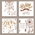Set greeting cards ethnic style. Dream Catcher