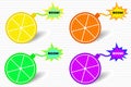 Set of grenades made from citrus lemon, orange, lime in comic or cartoon style, concept of explosion of vitamins with text boom Royalty Free Stock Photo