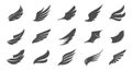 Set of Grey Angel Wings. Vector Illustration and outline Icons Royalty Free Stock Photo