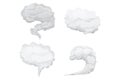 Set Grey cloud, smoke or fog in cartoon style isolated on white background. Weather element, fluffy bubble. Royalty Free Stock Photo