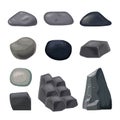 Set of grey stones of different shape on white background