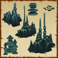 Set of grey stones stalactites