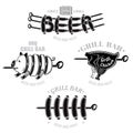 Set of grill and BBQ labels or emblems isolated on white. Pork chicken and sausages