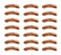 A set of grilled German white weisswurst sausages on a blank background