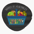 Set of grocery food baskets and shopping carts with different goods such as fruits and vegetables. Vegan concept