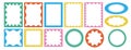 Set of groovy draw wavy frame. Round and multicolor textured rectangle elements. Star burst shape tags. Rectangle boxes with curvy