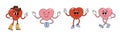 Set of groovy hippie heart characters. Cartoon characters in trendy retro style for Valentines day design. Love concept Royalty Free Stock Photo