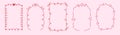 Set of groovy zigzag wavy frame with heart and flower. Rectangular shapes with curvy and jagged borders. Art line elements.