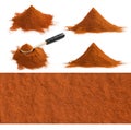 Set of ground red paprika pile and chili texture Royalty Free Stock Photo