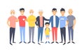 Set of a group of different asian american men. Cartoon style characters of different ages. Vector illustration people