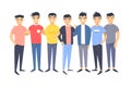 Set of a group of different asian american men. Cartoon style characters. Vector illustration people