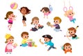 Set group collection of vector cute babies kids characters playing. Royalty Free Stock Photo