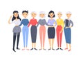 Set of a group of different asian american women. Cartoon style characters of different ages. Vector illustration people