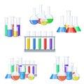 Set of group of different chemical medical test tubes with color liquid