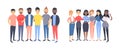 Set of a group of different men and women. Cartoon style characters of different races, gender. Vector illustration caucasian, Royalty Free Stock Photo