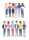 Set of a group of different men and women. Cartoon style characters of different races, gender. Vector illustration caucasian, Royalty Free Stock Photo